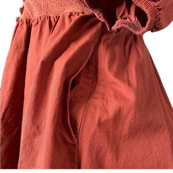 NEW Maeve Puff-Sleeved Sweetheart Mini Dress Burnt Sienna S - Picture 7 of 11